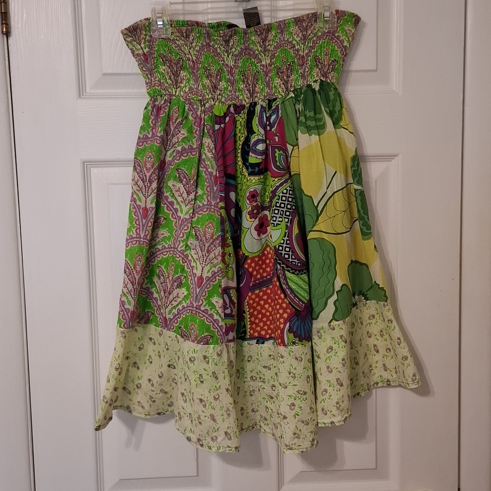 Made in India sz M, bohemian tiered, patchwork, midi skirt.